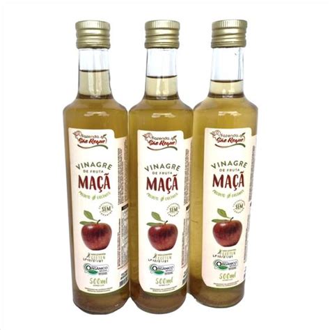 KIT 3 Vinagres Orgânico de Maça Fazenda São Roque 500ml Vinagre