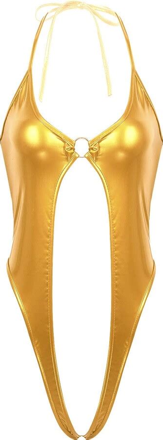 Iefiel Women S One Piece Teddy Bikini Monokini Sling Shot Swimsuit Thongs Bodysuit Gold One Size