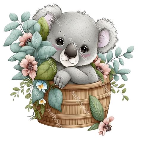 Cute Koala Bear Floral Png Transparent Animal Clipart Kids Cartoon