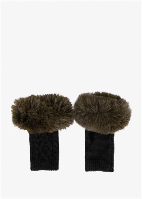 Daniel Khaki Black Faux Fur Fingerless Gloves