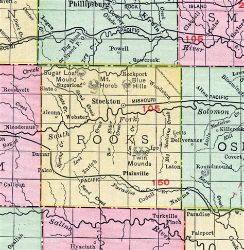 Rooks County, Kansas, 1911, Map, Stockton, Plainville, Palco