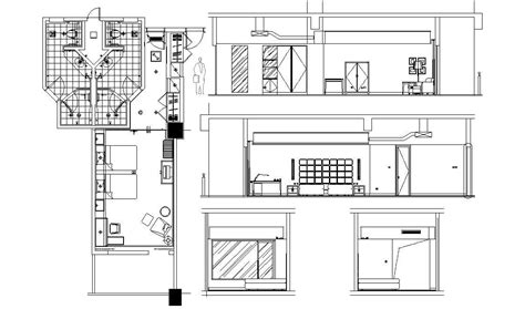 Cad Drawings Of Bedroom Plan Layout Elevation And Plan Dwg File Cadbull