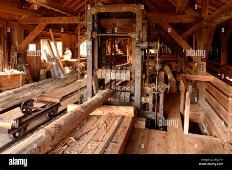 Old sawmill about 1900, Eco-Museum, Ungersheim, Alsace, France, Europe ...