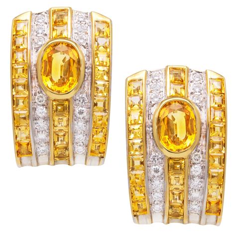 Golden Yellow Sapphire Diamond Earrings For Sale At Stdibs