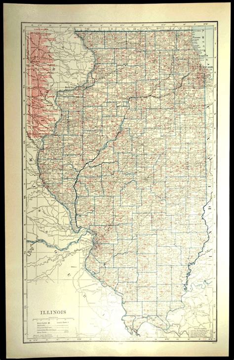 1920s Antique Illinois Railroad Map Wall Art Decor Large Etsy