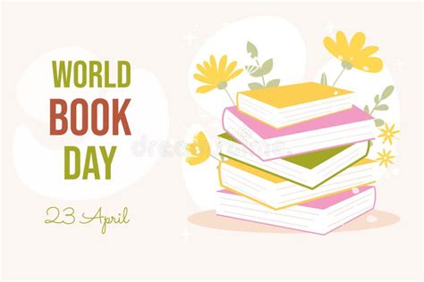 World Book Day Concept Stack Of Books With Flowers And Leaves Stock