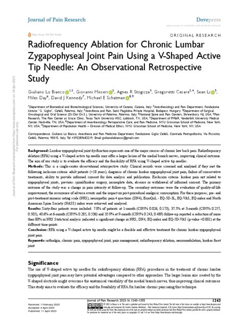 Radiofrequency Ablation For Chronic Lumbar Zygapophyseal Joint Pain ...