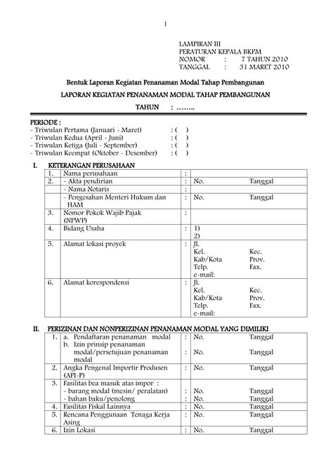 Contoh Format Laporan Triwulan Riset