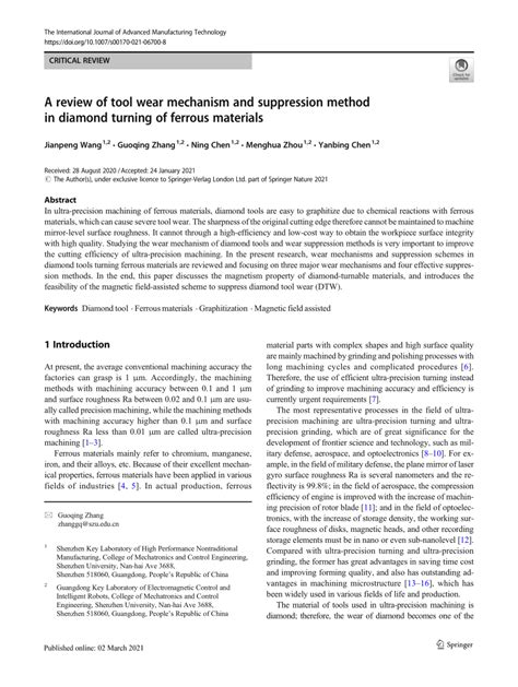 Pdf A Review Of Tool Wear Mechanism And Suppression Method In Diamond