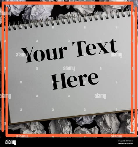 text holding space  blank notebook page  orange frame