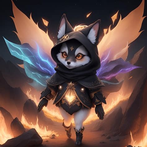 Premium Ai Image 3d Anime Shadow Fox In A Black Hood With Arcane