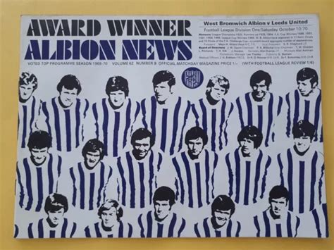 10 10 1970 WEST BROMWICH Albion V Leeds United Football Programme