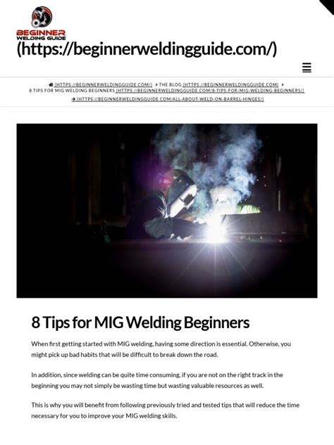 Weld 8 Tips For Mig Welding Beginners Beginner Welding Guide Pdf