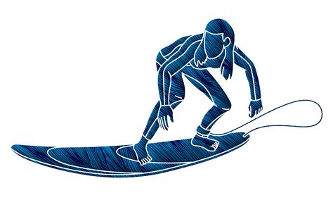 Silhouette Female Surfer Surfing Sport Action Vector Art At