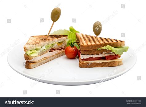 Club Sandwich On A Plate Isolated In On White/Club Sandwich Isolated ...