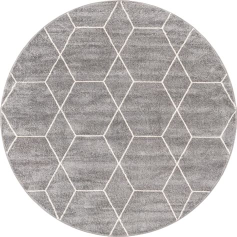 Unique Loom Geometric Trellis Frieze Rug Light Grayivory 7 1 Round