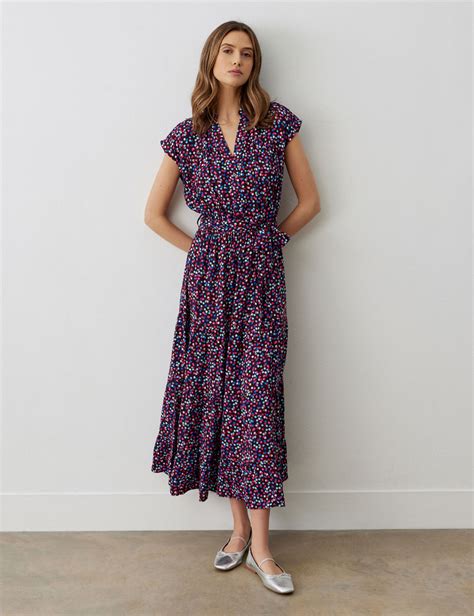 Polka Dot V Neck Tie Waist Tiered Midaxi Dress Finery London M S