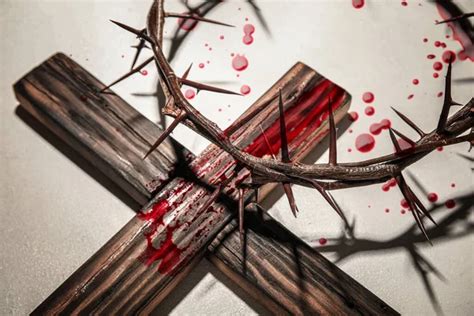 Crown Thorns Wooden Cross Shroud Dark Background Stock Photo By