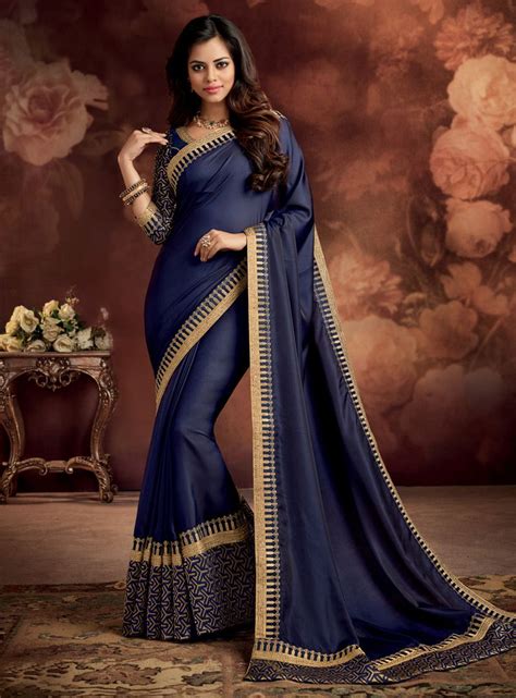 Navy Blue Silk Saree With Blouse 124080 Blue Silk Saree Saree