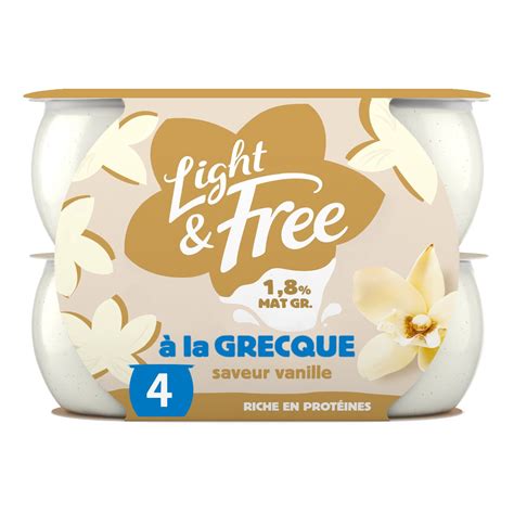 Yaourt à la grecque vanille allégé LIGHT FREE les 4 pots de 110g à