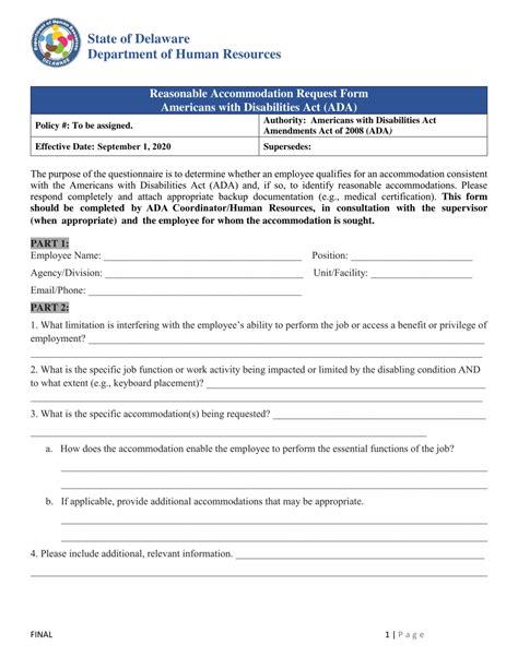 Delaware Ada Reasonable Accommodation Request Form Fill Out Sign