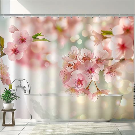 Cherry Blossom Shower Curtain Pink Flowers On White Background Modern