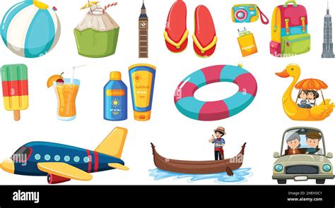 Set Of Summer Vacation Objects And Elements Illustration Stock Vector