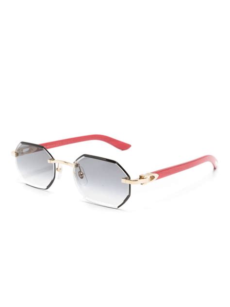 Cartier Eyewear Logo Plaque Geometric Frame Sunglasses Red Farfetch