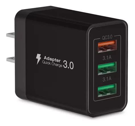 Cargador De Pared Rápido Qc3 0 Turbo Usb a 3 Puertos Negro Meses sin