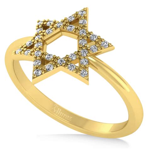 Diamond Jewish Star David Fashion Ring 14k Yellow Gold 015ct Ad1629