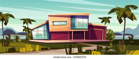 Luxury Villa On Tropical Beach Cartoon Stock Illustration 1378607276 | Shutterstock