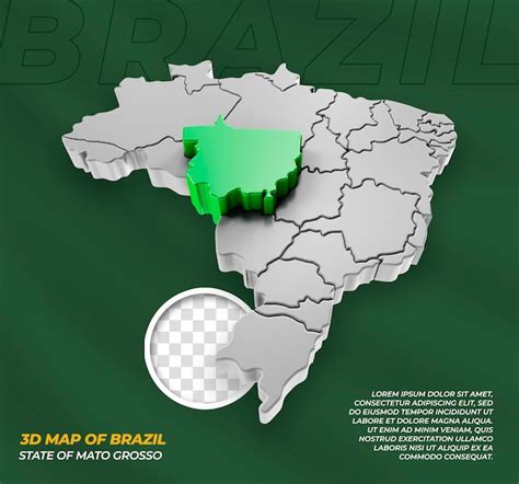 Mapa 3d del estado brasileño de mato grosso Archivo PSD Premium