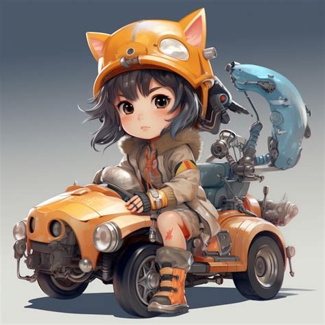 Premium Photo | Anime girl in a cat helmet riding a car with a cat on ...