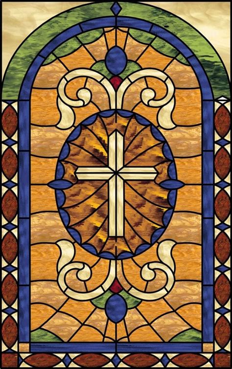 Very beautiful! Ornate Cross Stained Glass Window Panel #3