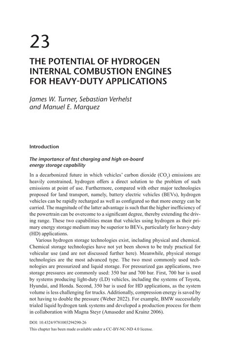 Pdf The Potential Of Hydrogen Internal Combustion Engines For Heavy Duty Applications