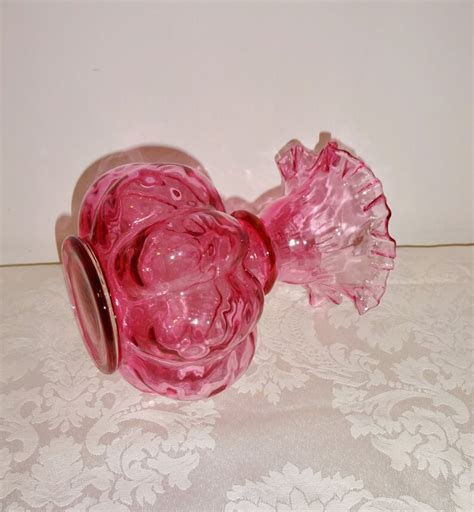 Fenton Cranberry Glass Vase Vintage Ruffled Edge Diamond Optic Etsy