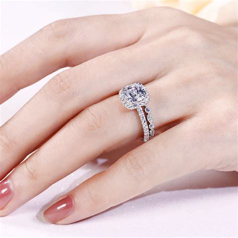 Jeulia Halo Cushion Cut Sterling Silver Ring Set Jeulia Jewelry