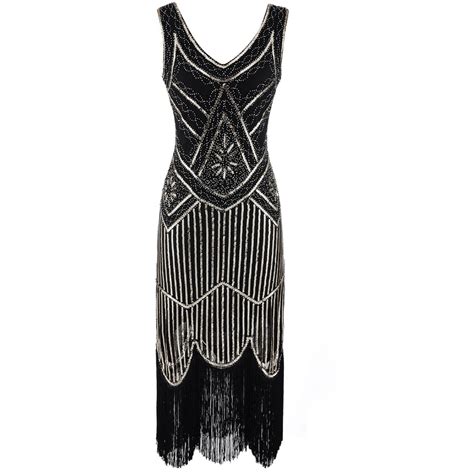 Brglopf Plus Size 1920s Vintage Fringed Sequin Beaded Tassels Hem Flapper Dress For Women