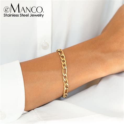 EManco Bracelet Maillons Figaro En Acier Inoxydable Pour Femme Et Homme