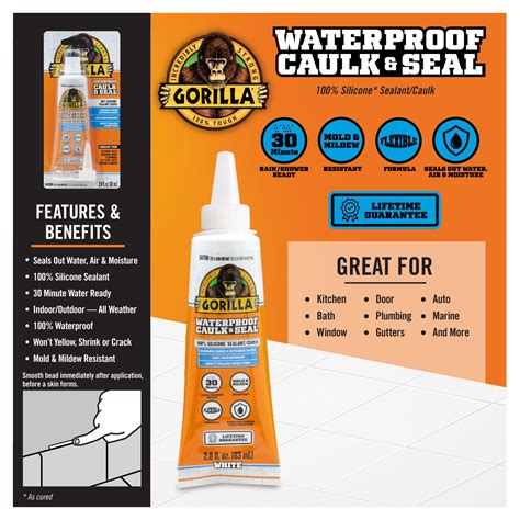 Gorilla Waterproof Caulk And Seal 100 Silicone Sealant White Gorilla Glue