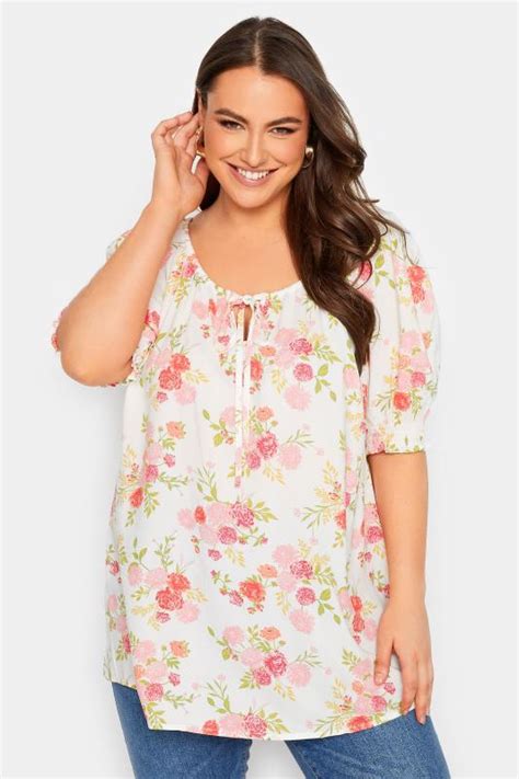 YOURS Plus Size White Floral Tie Front Gypsy Top Yours Clothing