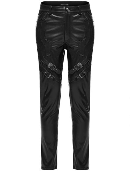 Black Gothic Punk Buckle Decro Pu Leather Pants For Men Uk