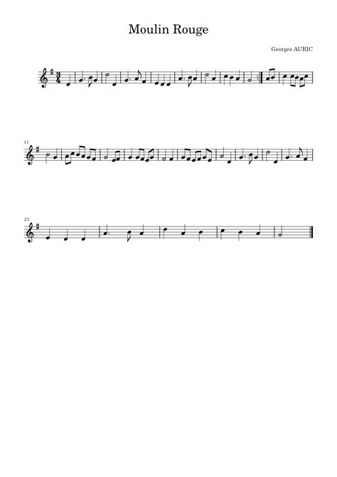 Moulin Rouge Sheet Music For Piano Solo