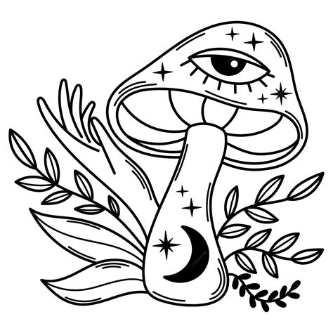 Premium Vector Mystical Mushroom Outline Vector Clipart Magic Boho