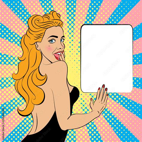 Sexy Surprised Blonde Pop Art Woman With Open Eyes And Open Mouth