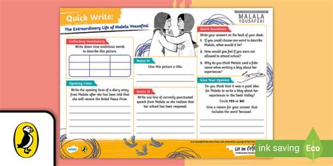 Free Malala Yousafzai Worksheet Lit In Colour Twinkl