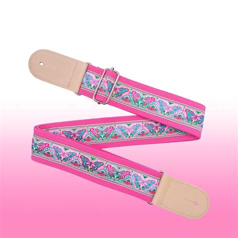 Pink Butterfly Embroidered Guitar Strap Canvas Thickened Leather