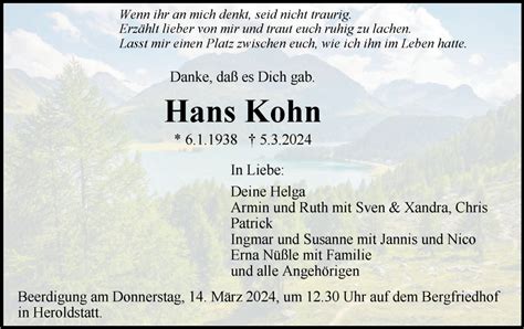 Traueranzeigen Von Hans Kohn S Dwest Presse Trauer