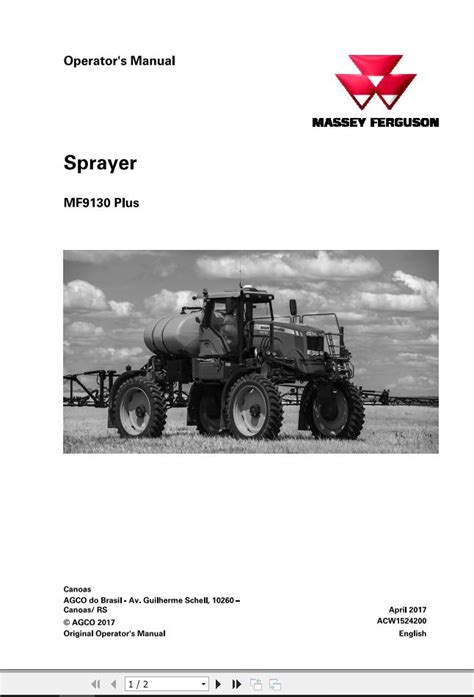 Massey Ferguson Sprayer MF9130 Plus Operator Manual ACW1524200 Auto