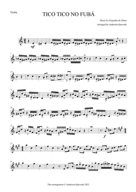 Tico Tico No Fub By Zequinha De Abreu For Violin Solo Arr Anderson